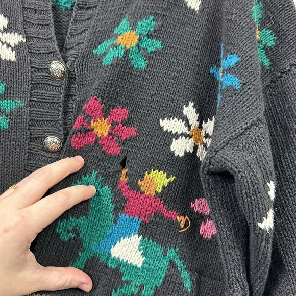 Express Sweater Small Vintage Floral Cardigan Cotton Grandmacore 90s Horse Knit - Picture 5 of 6